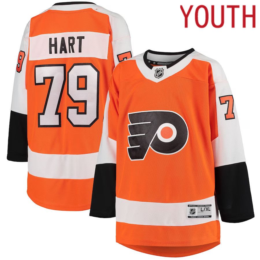 Youth Philadelphia Flyers 79 Carter Hart Orange Home Premier Player NHL Jersey
